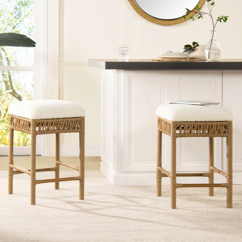 Lucia – Backless Upholstered Counter Stool With Frame – Ivory White