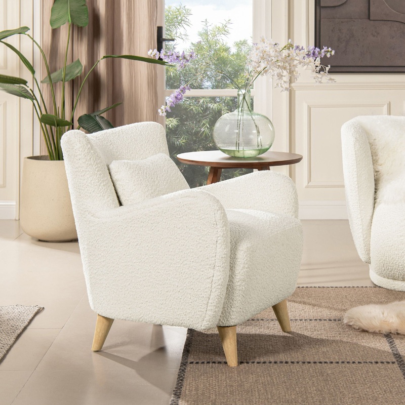 Lune – Curved Arm Accent Chair With Lumbar Pillow – Ivory White