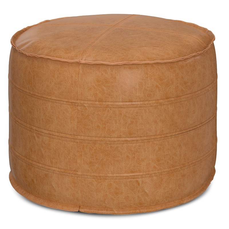 Brody – Round Pouf|Dark Brown|Light Blue|32″W x 32″D x 14″H|20″W x 20″D x 14″H