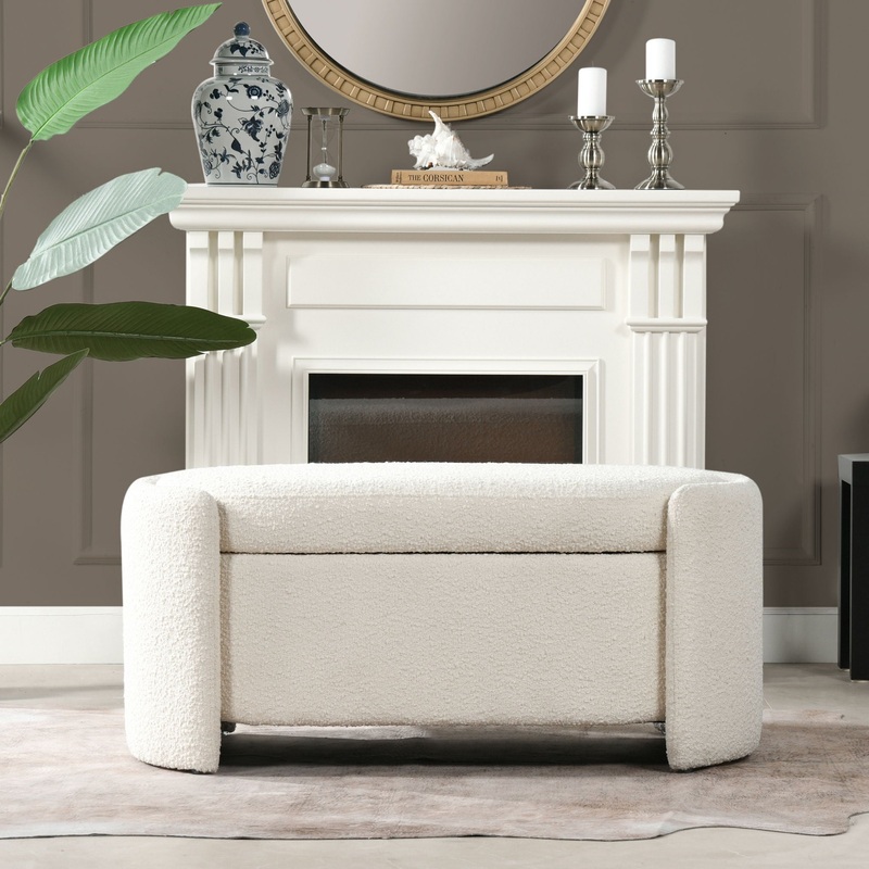 Fuji – Oval Storage Bench, Upholstered – Ivory White