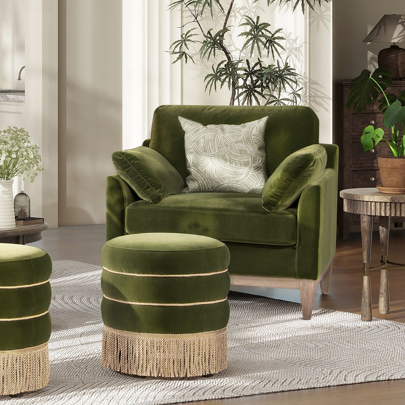 Pasadena – Wide Modern Farmhouse Accent Arm Chair – Olive Green