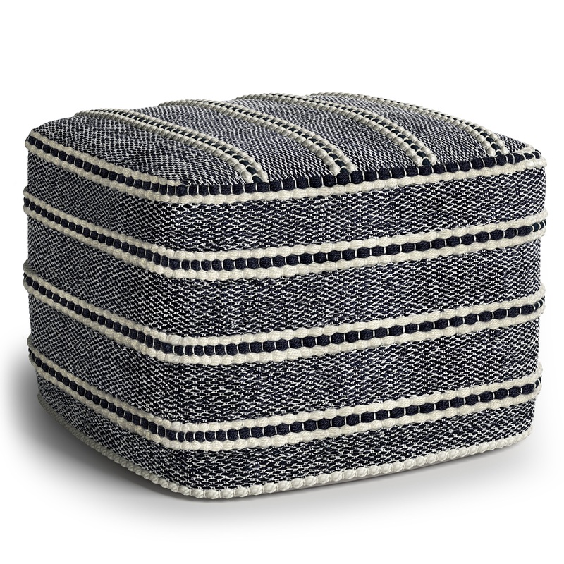 Corrie – Square Woven Outdoor / Indoor Pouf – Navy / White