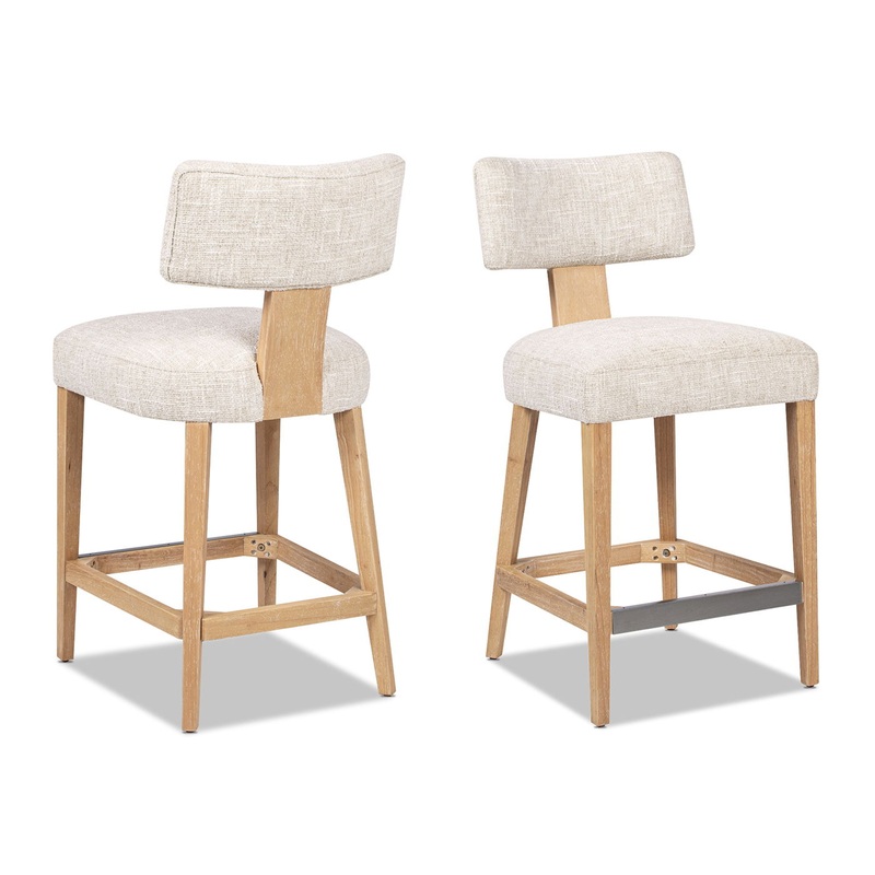 Penny – Round Arched Upholstered Counter Stool (Set of 2) – Travertine Beige