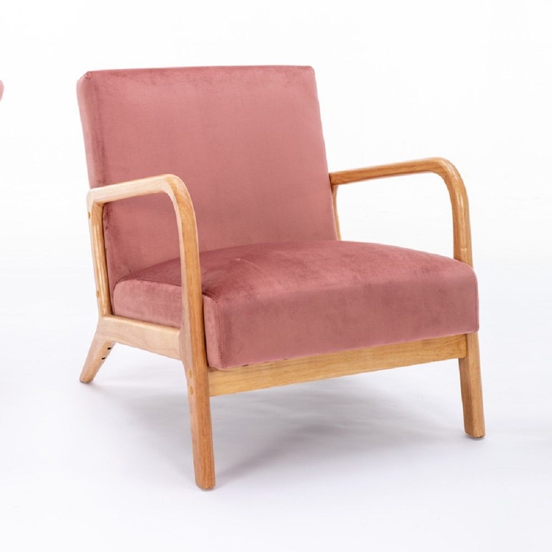 Classic Mid-Century Modern Accent Chairs, Open Framed Armchair With Cushioning And – Rose