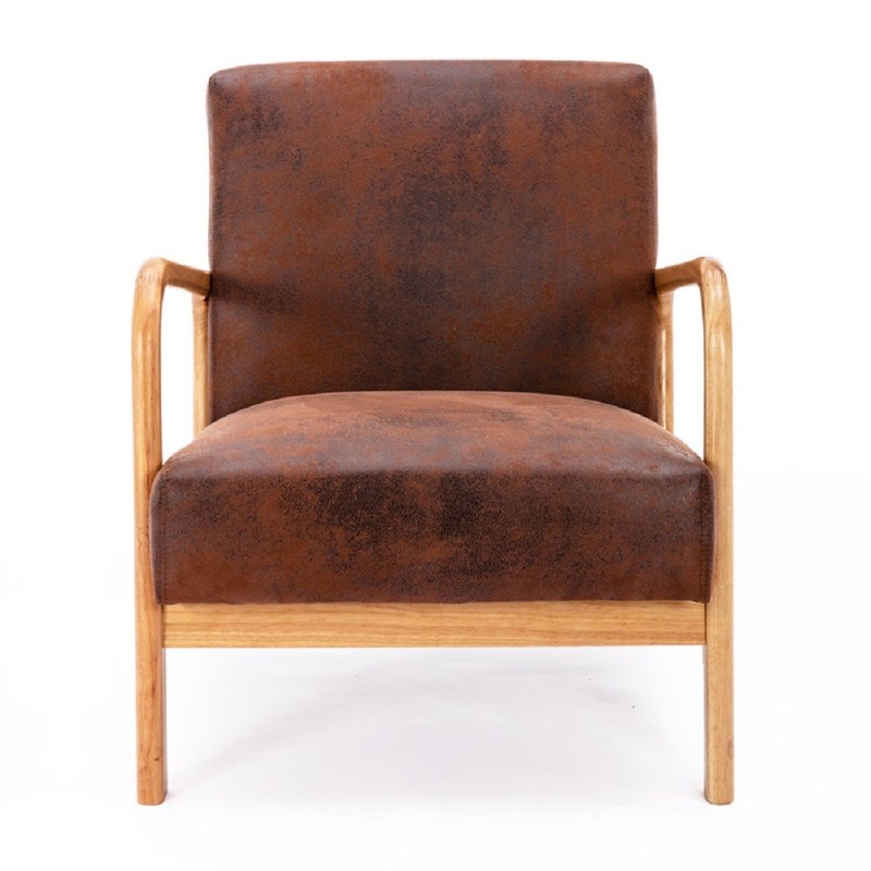 Classic Mid-Century Modern Accent Chairs, Open Framed Armchair With Cushioning – Brown
