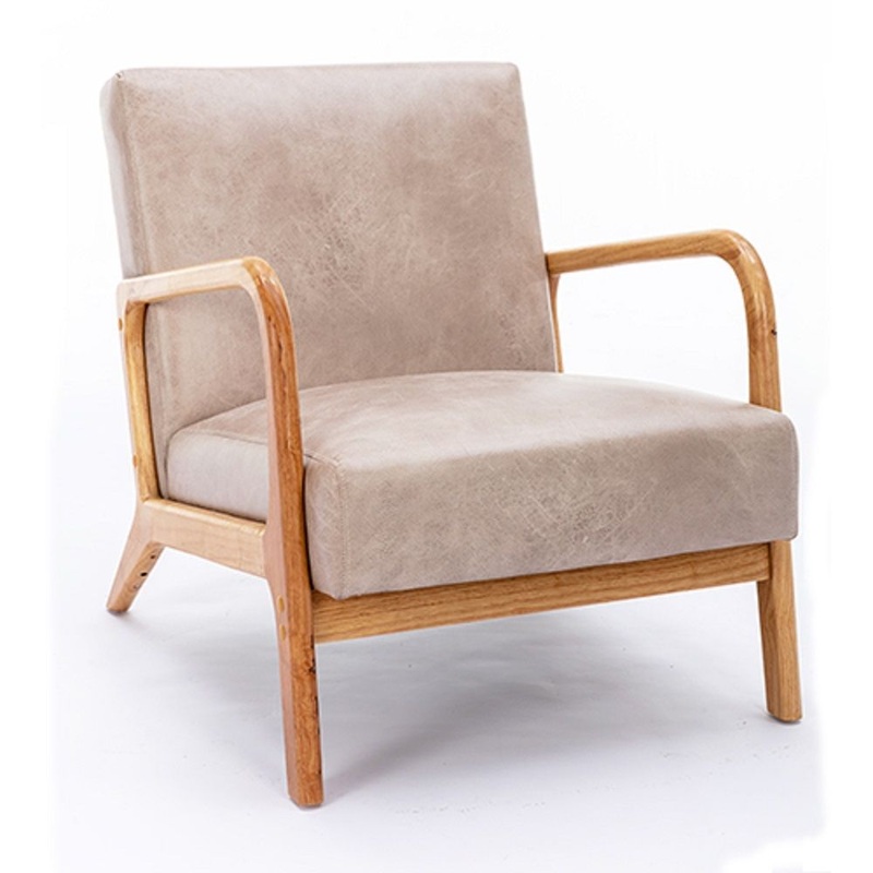 Classic Mid-Century Modern Accent Chairs, Open Framed Armchair With Cushioning – Light Camel