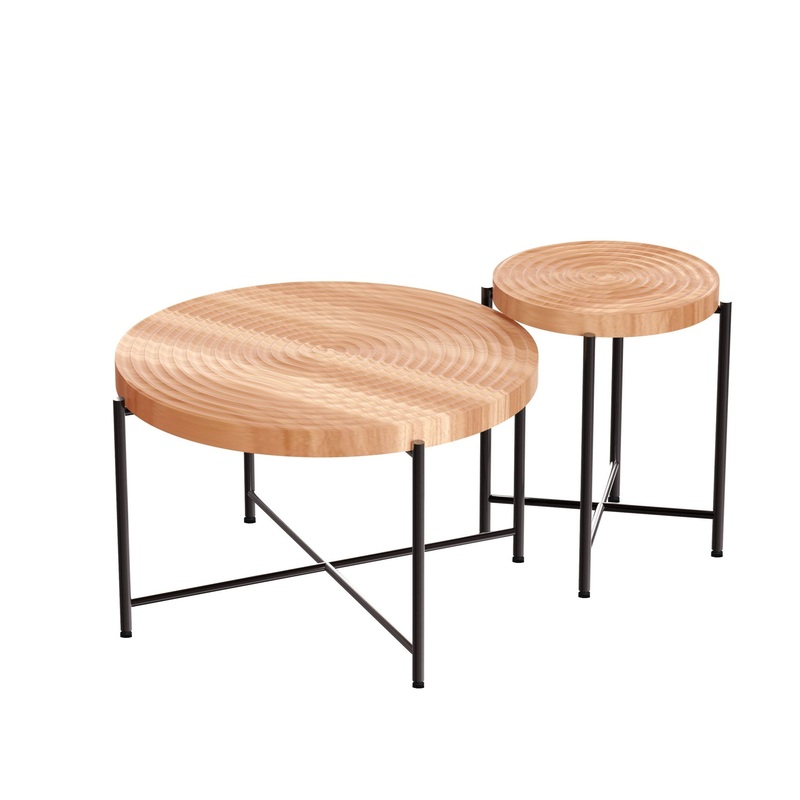 Coffee And End Table Set Waterproof Cover, Distressed Cylindrical Design, Legs Classic Rustic Charm (Set of 2) – Natural Wood / Brown