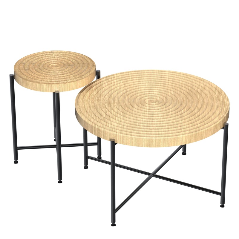 Coffee And End Table Set Waterproof Cover, Distressed Cylindrical Design, Legs Classic Rustic Charm (Set of 2) – Oak Natural Wood / Antique White