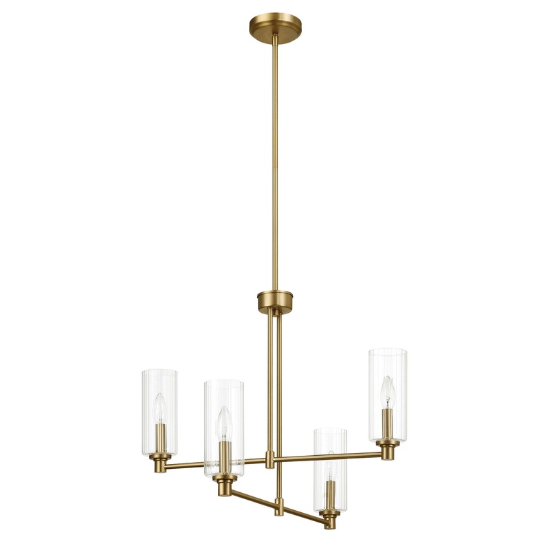 Enigma – 4 Lights Chandelier With Clear Ribbed Satin – Antique Brass / Clear / Gold
