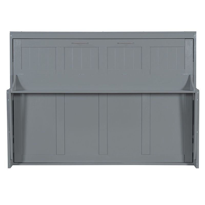 Full Size Murphy Bed With Hydraulic Lift & Desk Design – Gray