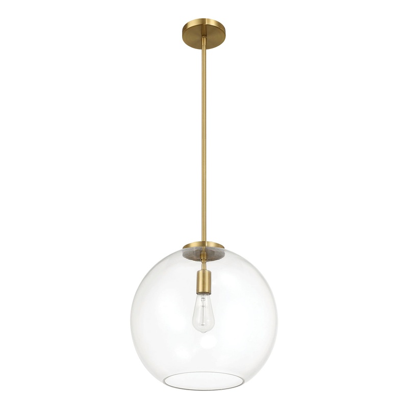 Gleam – Single Light Pendant Lamp With Clear Globe Satin – Antique Brass / Clear / Gold