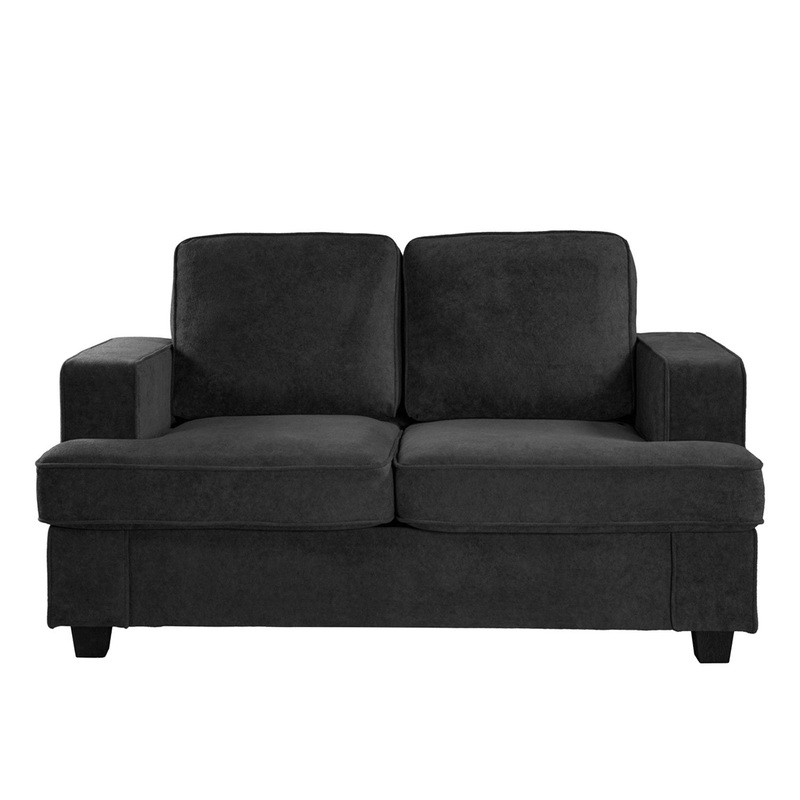 Modern Loveseat, Comfortable 2 Seater Couch With Deep Seating And High Density Foam, Loose Back Cushions, Wide Arms – Black