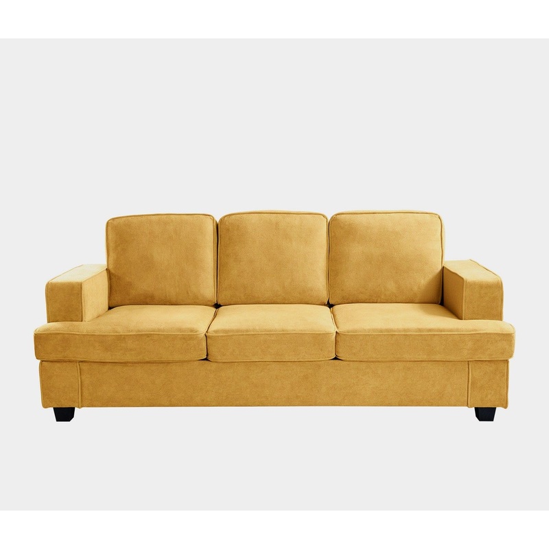 Modern Sofa, Comfortable 3 Seater Couch With Deep Seating, Loose Back Cushions, Wide Arms – Mustard Yellow
