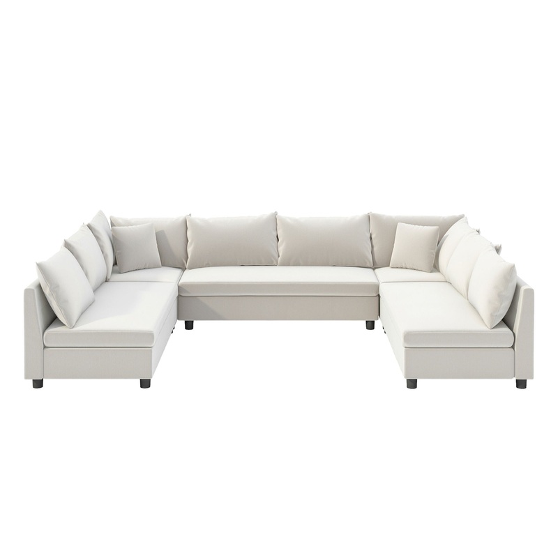 Modular Sectional Reversible U Shaped Couch Set, Free Combination Minimalist Style Oversized 8 Seat Convertible Sofa – Cream