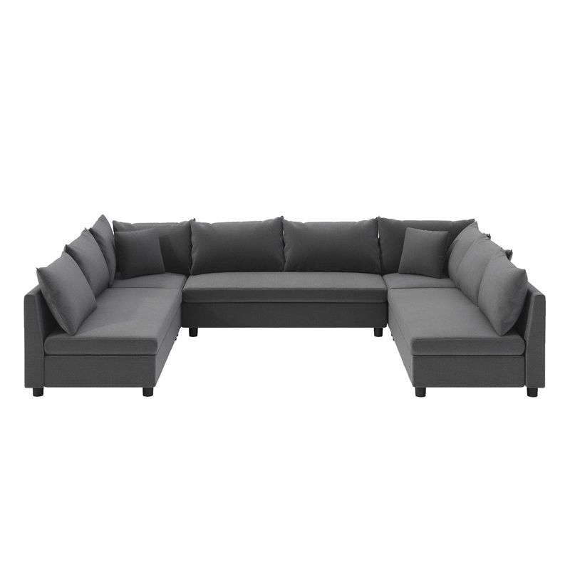Modular Sectional Reversible U Shaped Couch Set, Free Combination Minimalist Style Oversized 8 Seat Convertible Sofa – Gray