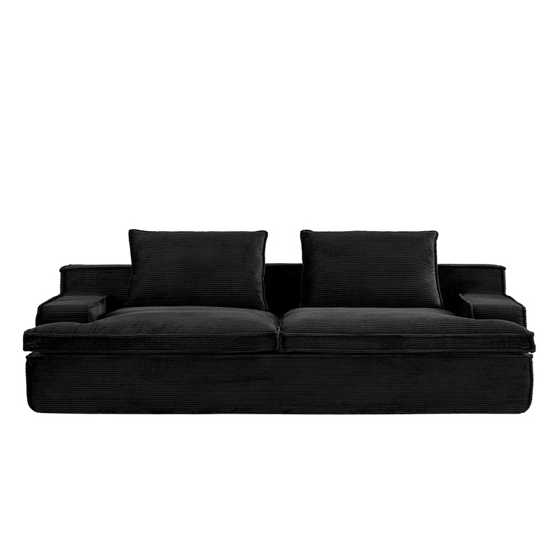 Nimbus – Oversized Full Foam 4 Seater Couch For Living Room Upholstered In Soft Corduroy, Wide Armrests – Black