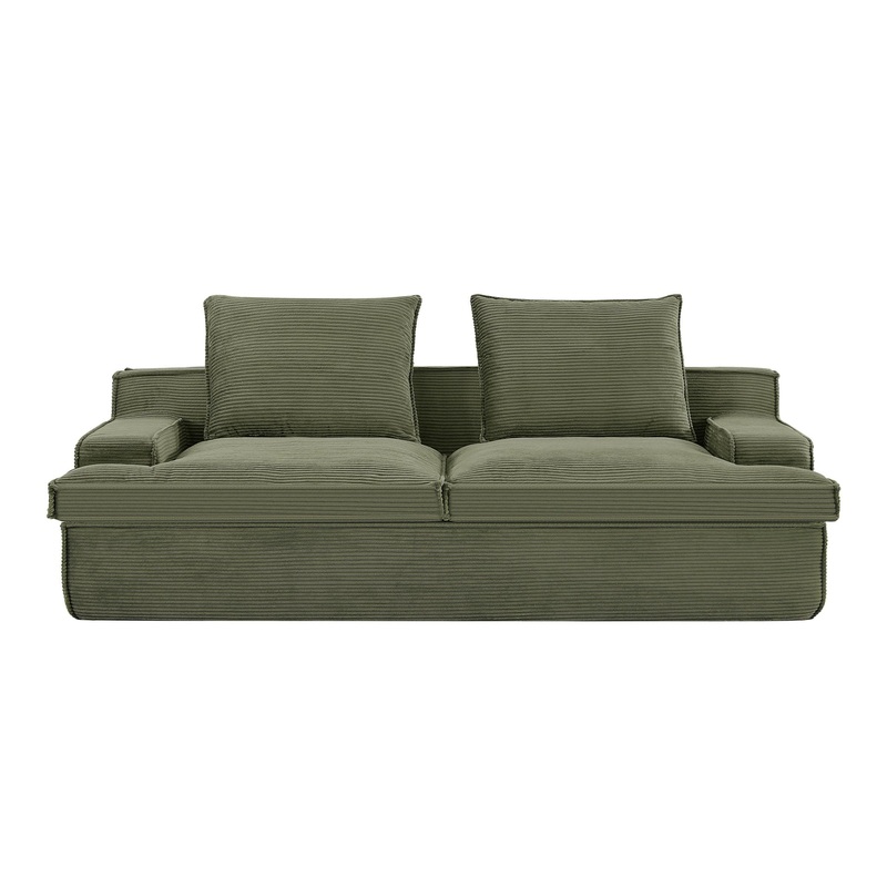 Nimbus – Oversized Full Foam 4 Seater Couch For Living Room Upholstered In Soft Corduroy, Wide Armrests – Green