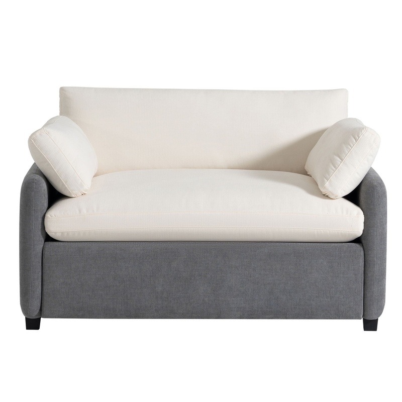 Oversized Single Sofa Chair Wide And Deep Seat, Modern Upholstered Comfy Blocking Couch Lounge With Pillows – Gray / Cream