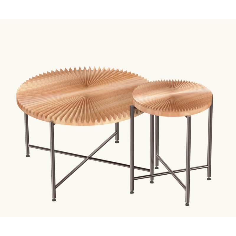 Radial – Pattern Coffee And End Table Set Waterproof Cover, Distressed Cylindrical Design, Legs Classic Rustic Charm (Set of 2) – Natural Wood / Brown