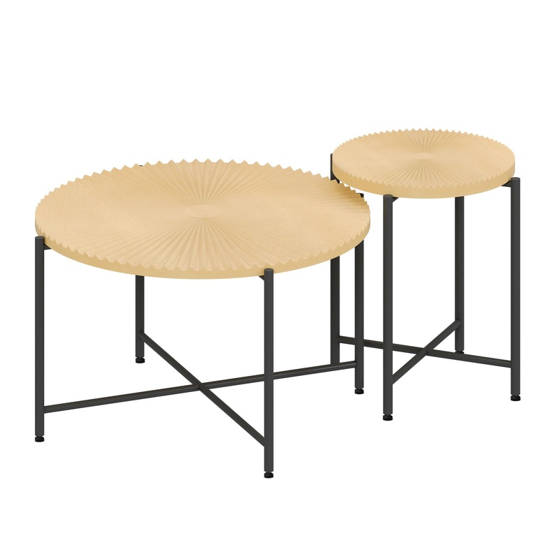 Radial – Pattern Coffee And End Table Set Waterproof Cover, Distressed Cylindrical Design, Legs Classic Rustic Charm (Set of 2) – Oak Natural Wood / Antique White