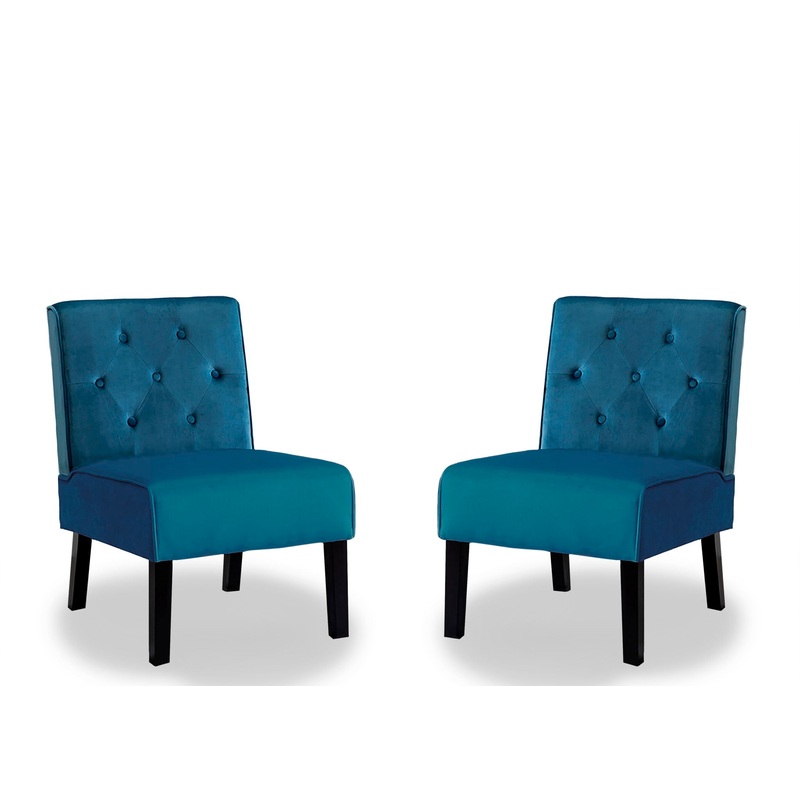 Reese – Living Room Armless Button Tufted Pattern Accent Chair (Set of 2) – Blue