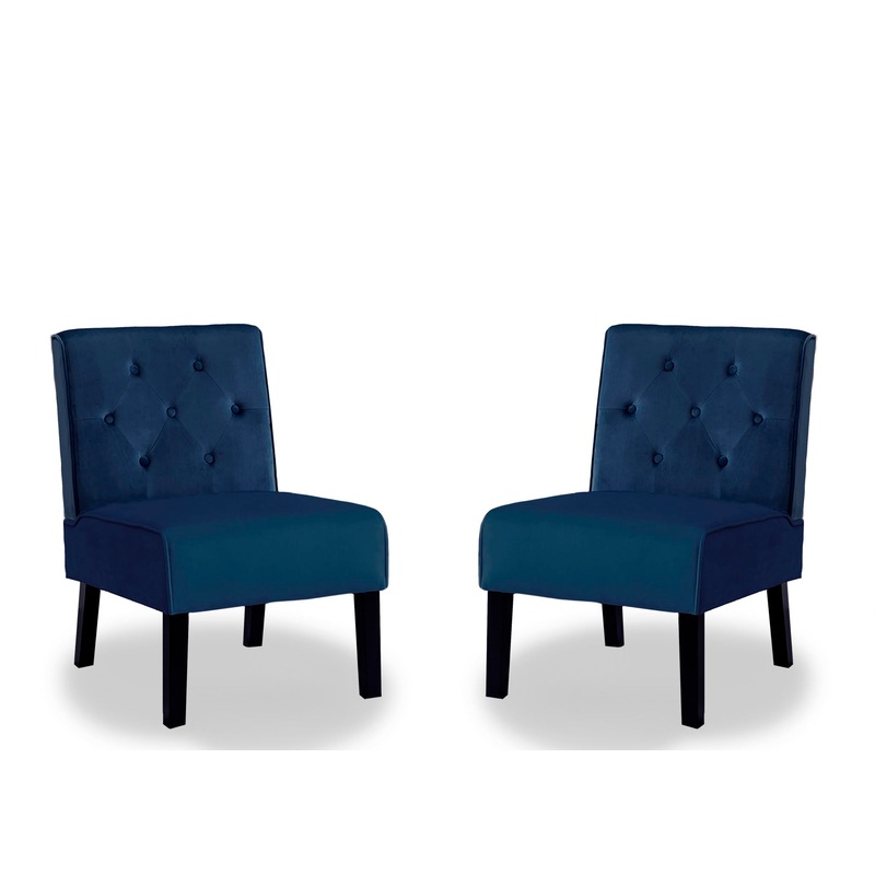 Reese – Living Room Armless Button Tufted Pattern Accent Chair (Set of 2) – Dark Blue