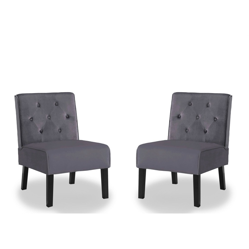 Reese – Living Room Armless Button Tufted Pattern Accent Chair (Set of 2) – Gray