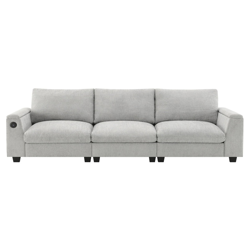 Sectional With Bluetooth Speaker Comfy Cloud Couch Set With Drop Down Table Cup Holders, USB Charger Storage Armrest Wide Seat Sofa – Beige