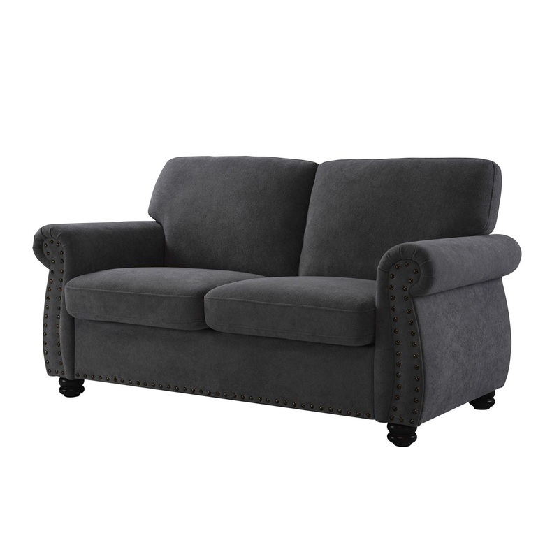 Soft Loveseat, Upholstered 2 Seater Couch With High Density Foam, Loose Back Cushions And Turned Legs – Black