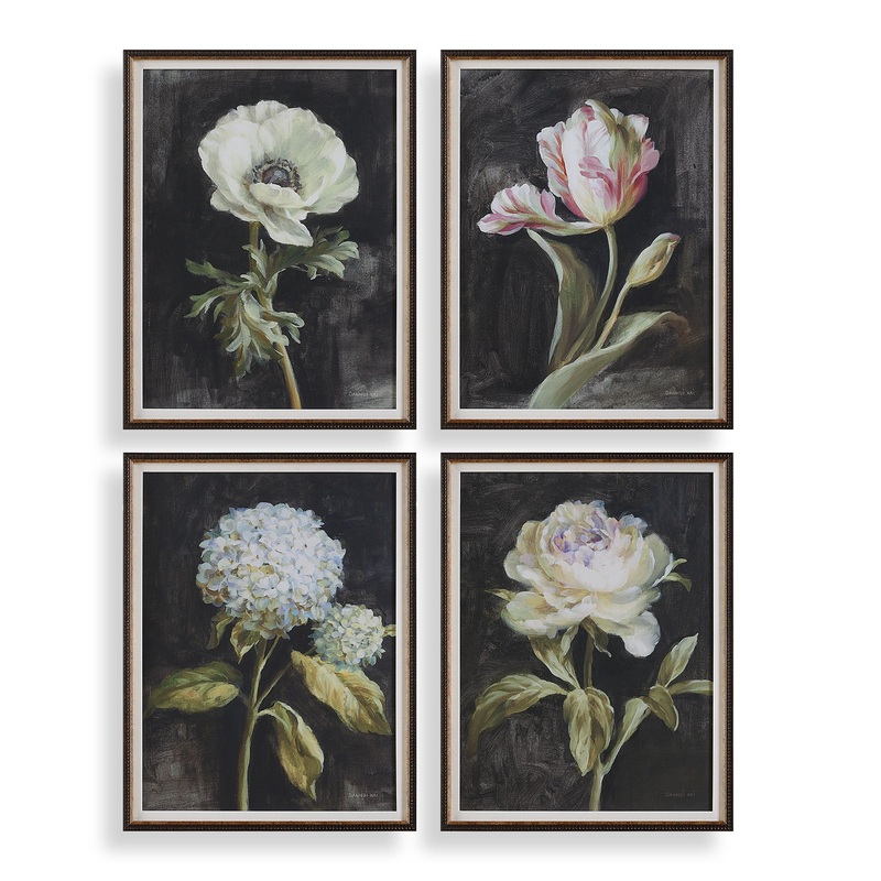 Florals On Black – Framed Prints (Set of 4) – Black