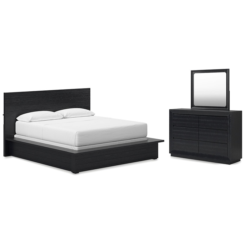Londer California King Panel Bed with Mirrored Dresser