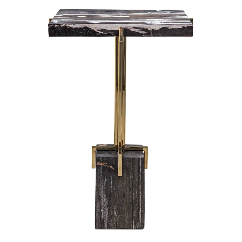 Rowman – Petrified Wood Accent Table – Bronze