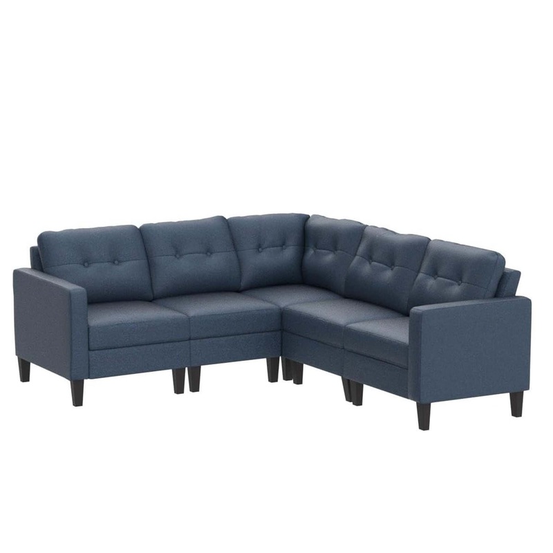 5 Piece Upholstered Sectional|Dark Gray|Blue|Gray