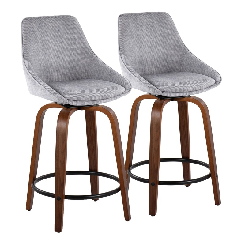 Diana – Contemporary, Fixed Height Counter Stool With Swivel & Round Footrest (Set of 2)