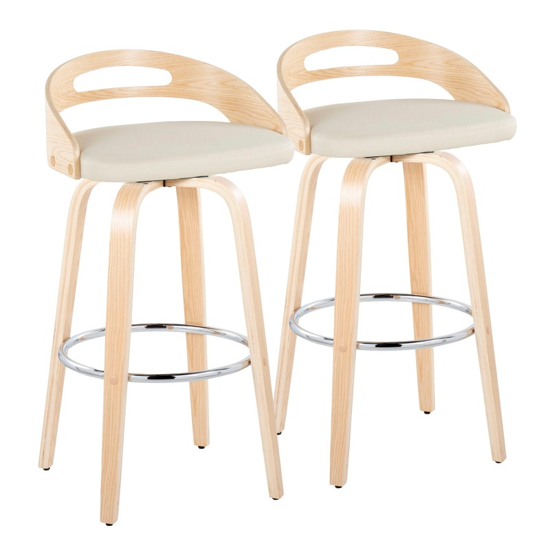 Cassis – Contemporary Fixed Height Barstool With Swivel With Round Footrest (Set of 2)