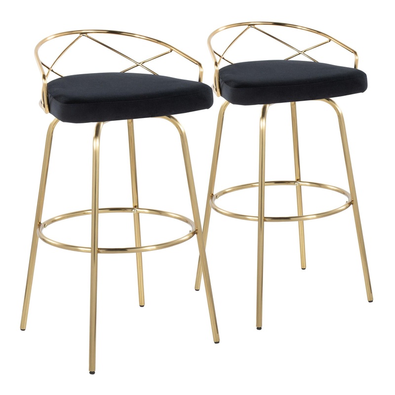 Charlotte – Glam Glam / Art Deco Fixed Height Barstool With Swivel With Round Footrest (Set of 2)