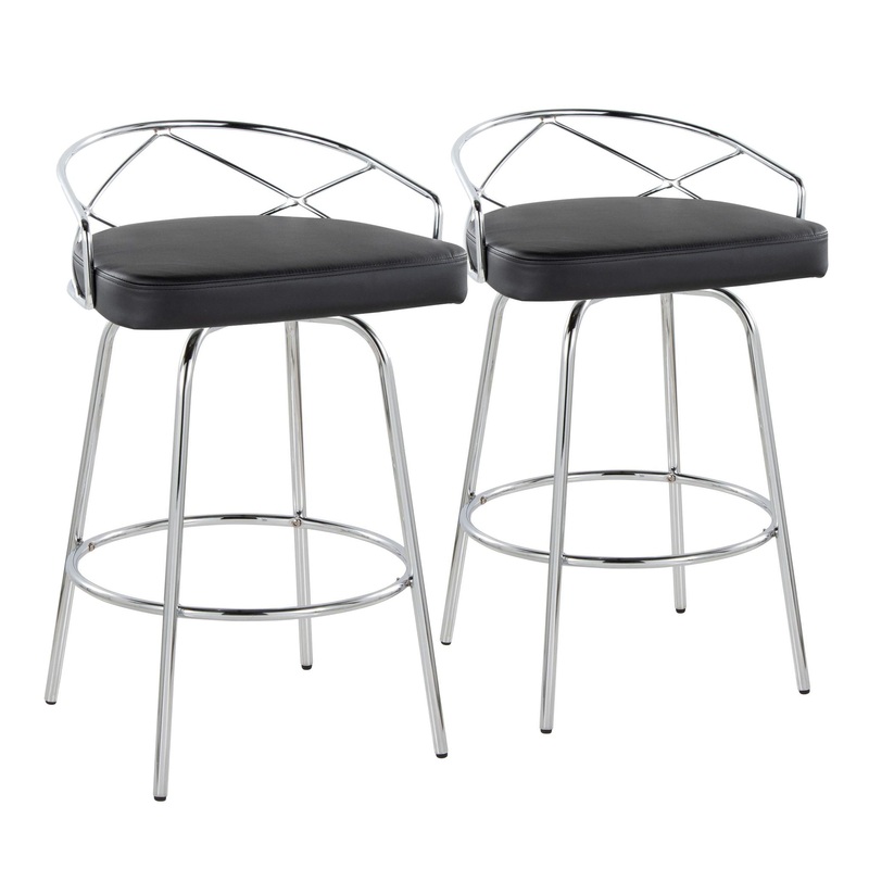 Charlotte – Glam Glam / Art Deco Fixed Height Counter Stool With Swivel With Round Footrest (Set of 2)