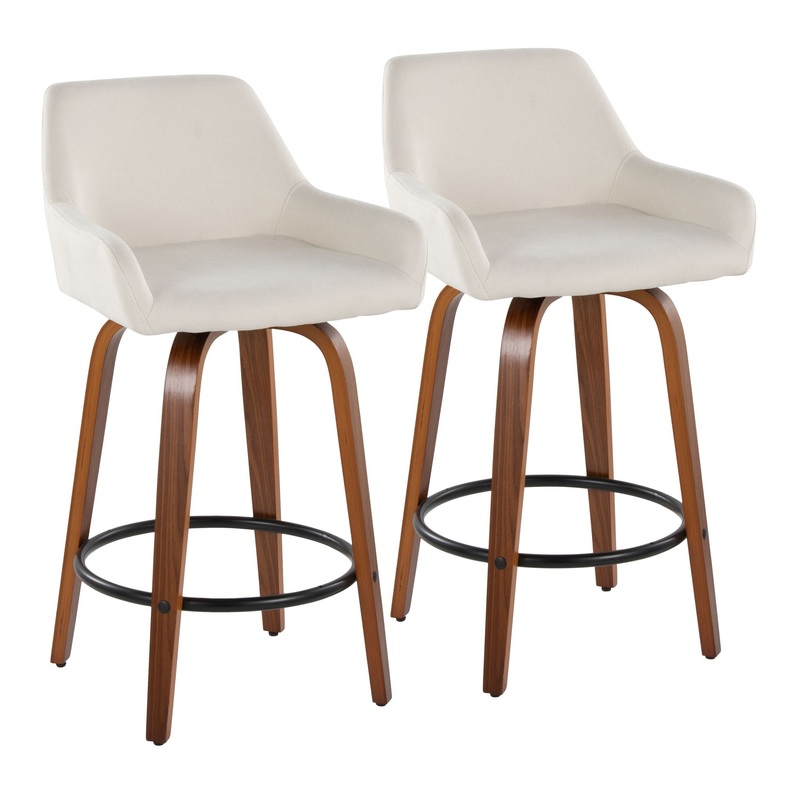 Daniella – Contemporary Fixed Height Counter Stool With Swivel With Round Footrest (Set of 2)