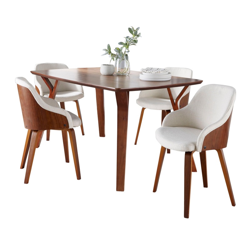 Folia Bacci – 5 Piece Mid-Century Modern Dining Set – Walnut / Cream