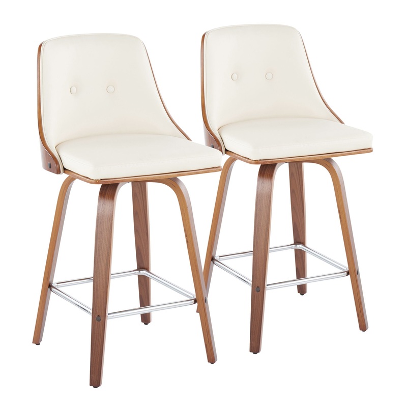 Gianna – Mid Century Modern Fixed Height Counter Stool With Swivel With Square Footrest (Set of 2)