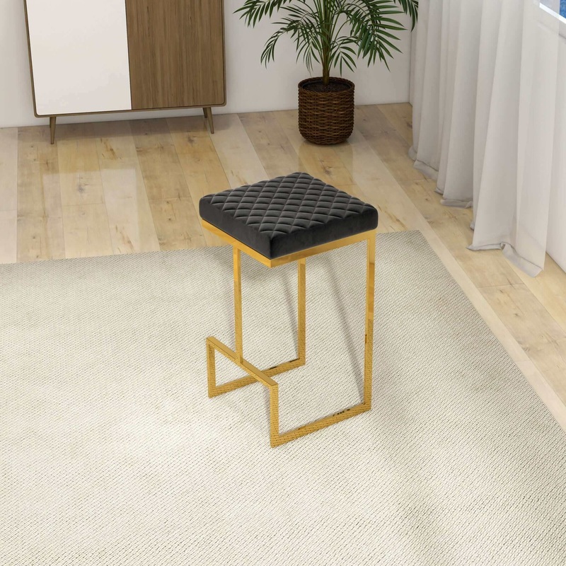 Joel – Mid-Century Modern Luxury Upholstered Stool – Black / Gold