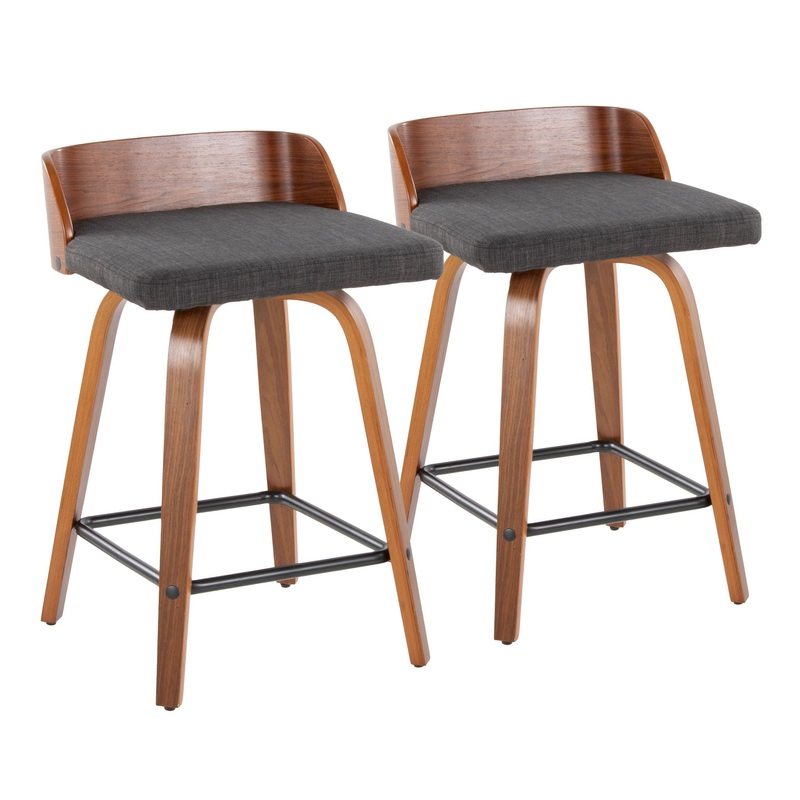 Maya – Mid Century Modern Fixed Height Counter StoolSwivel And Square Footrest (Set of 2)