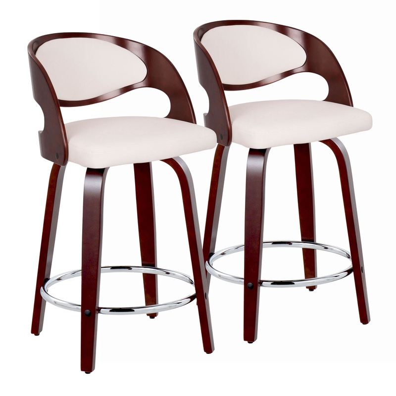 Pino – Mid Century Modern Fixed Height Barstool With Swivel With Round Footrest (Set of 2)