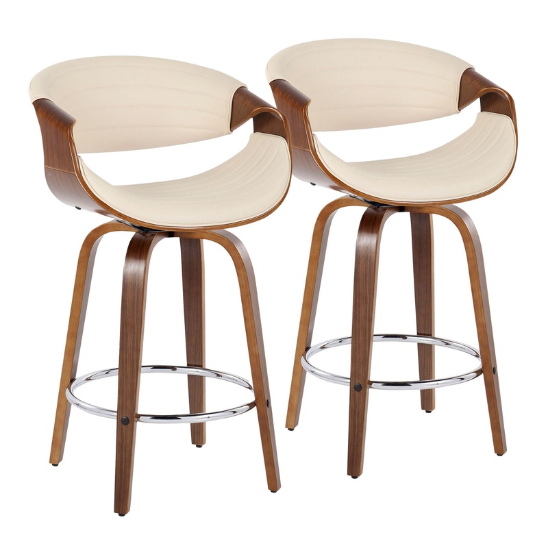 Symphony – Mid Century Modern Fixed Height Counter Stool & Swivel With Round Footrest (Set of 2)