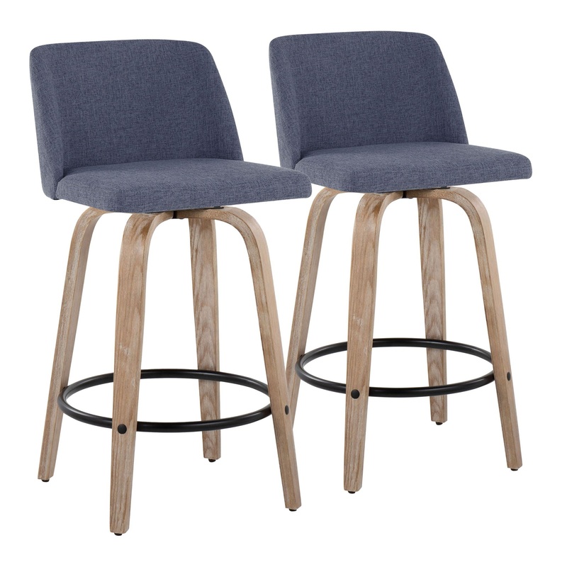 Toriano – Contemporary Fixed-Height Counter Stool & Swivel With Round Footrest (Set of 2)