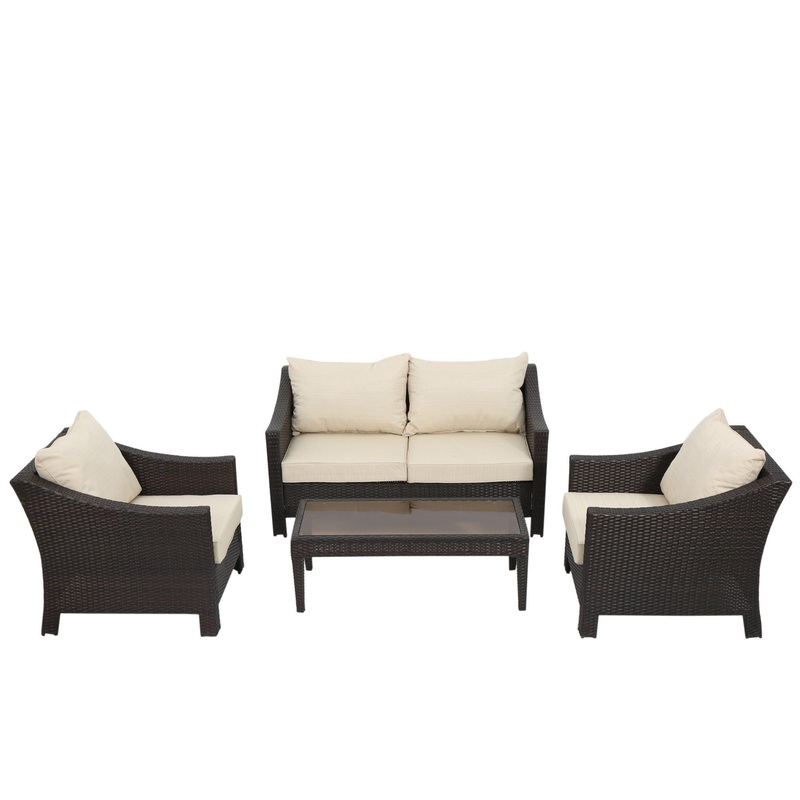 Antibes – 4 Pieces Wicker Chat Set – Brown / Beige