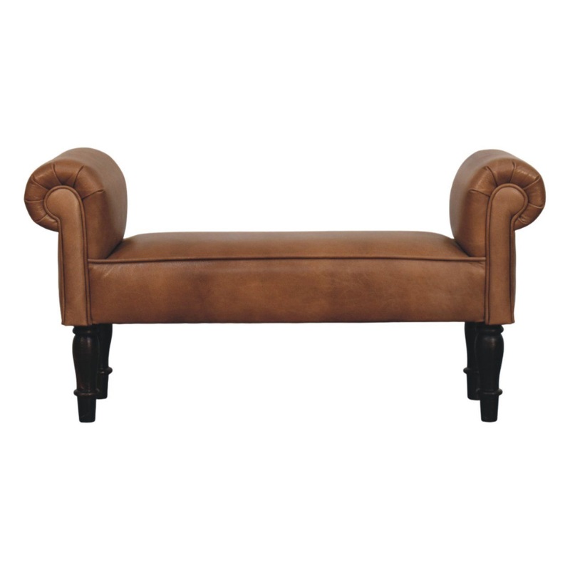 Buffalo – Leather Rolled Arms Bench – Brown