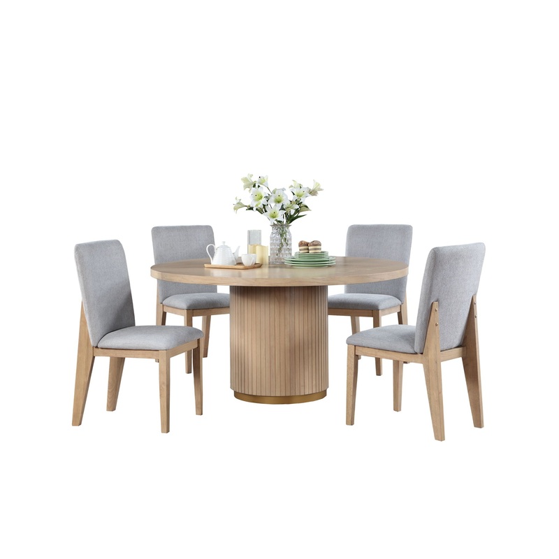 Caspian – 5 Piece Round Dining Table Set With Chairs – Oak
