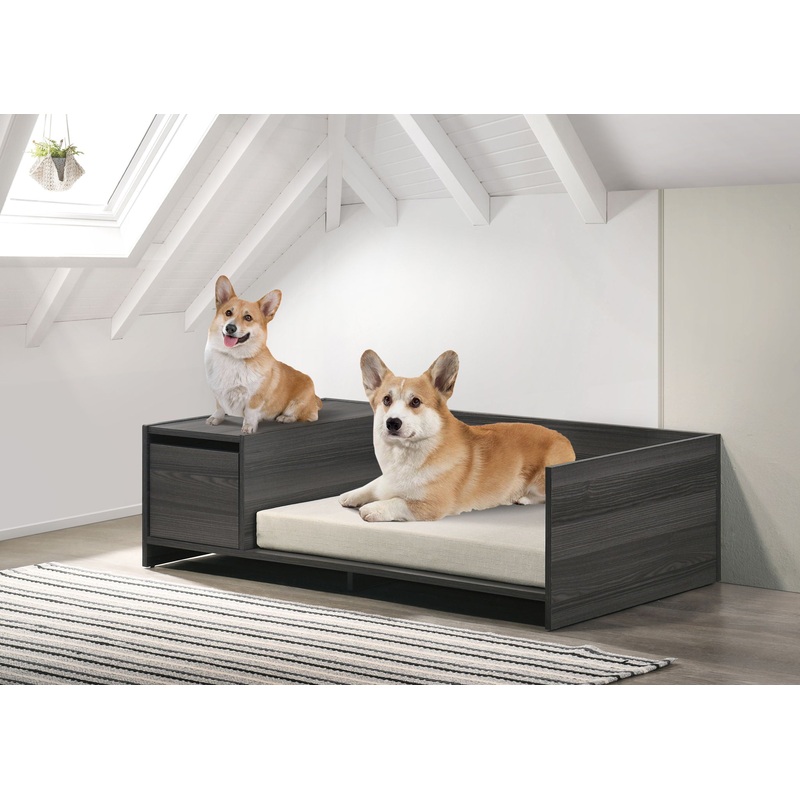 Esme – Wide Modern Comfy Pet Bed With Cushion And Side Storage Compartment – Ash Gray