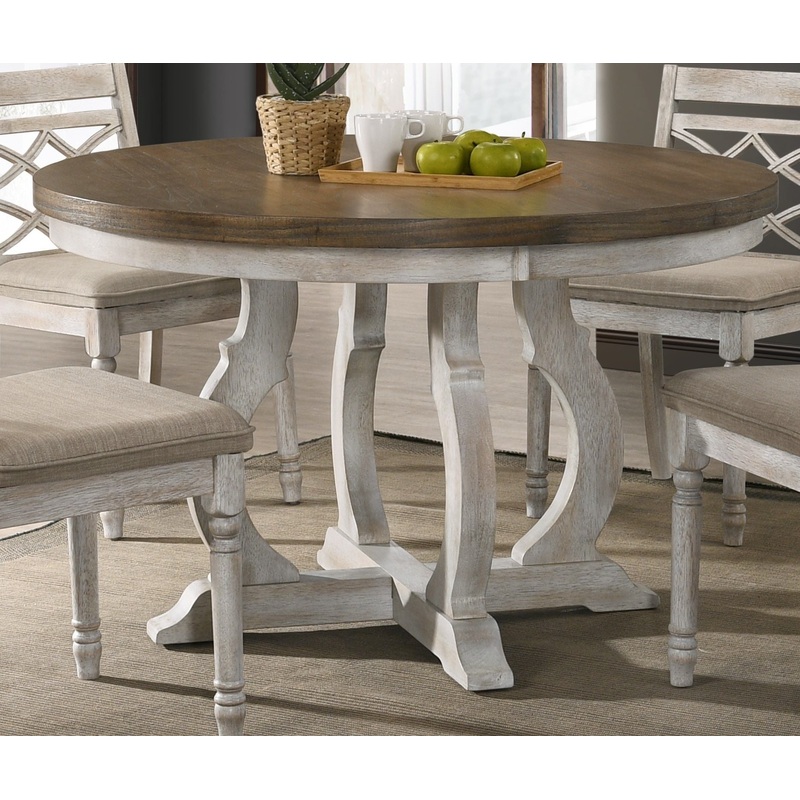 Havanna – Wide Vintage Contemporary Round Dining Table With Off White Colored Base – Walnut